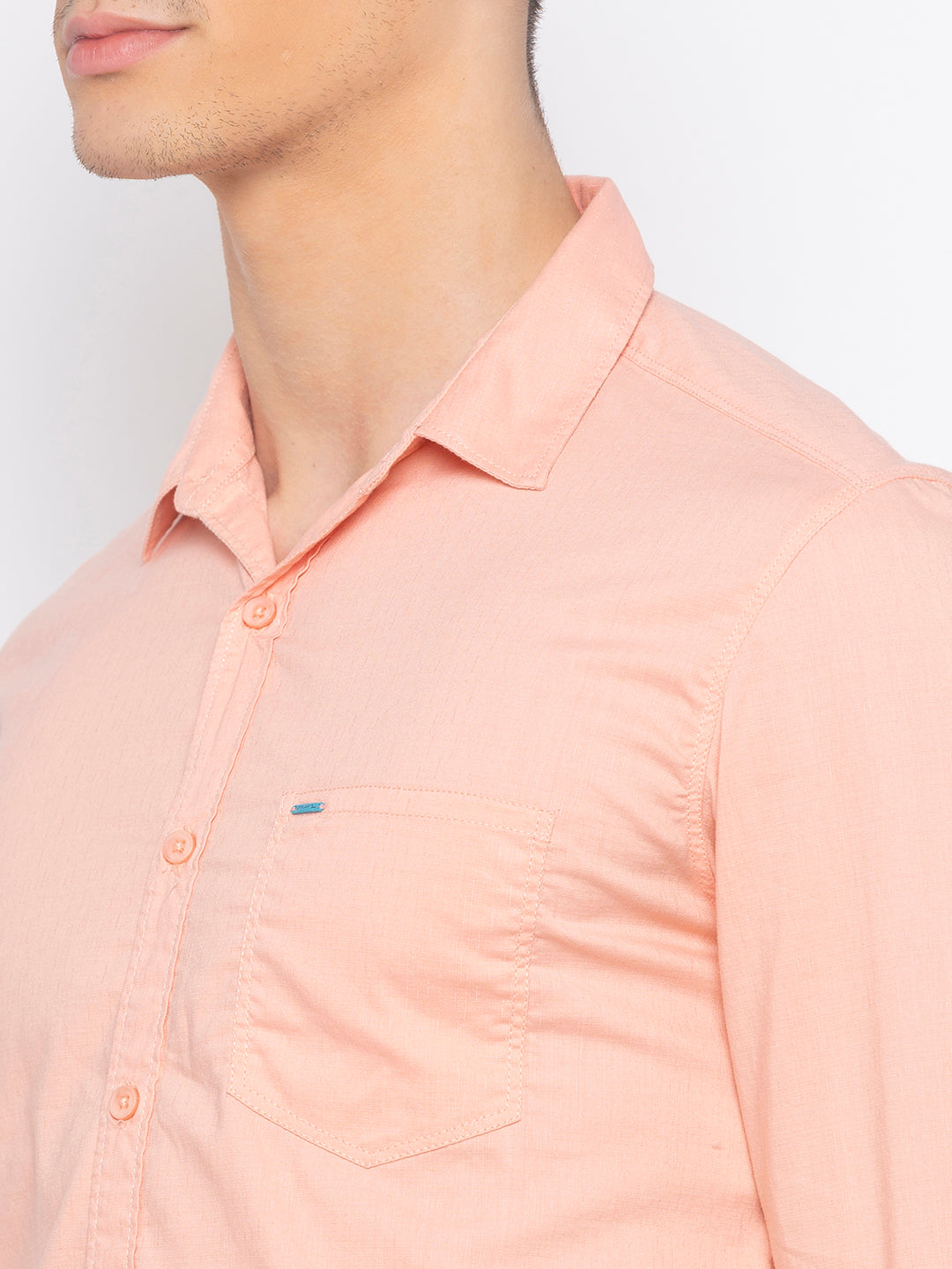 Spykar Men Peach Solid Casual Shirt