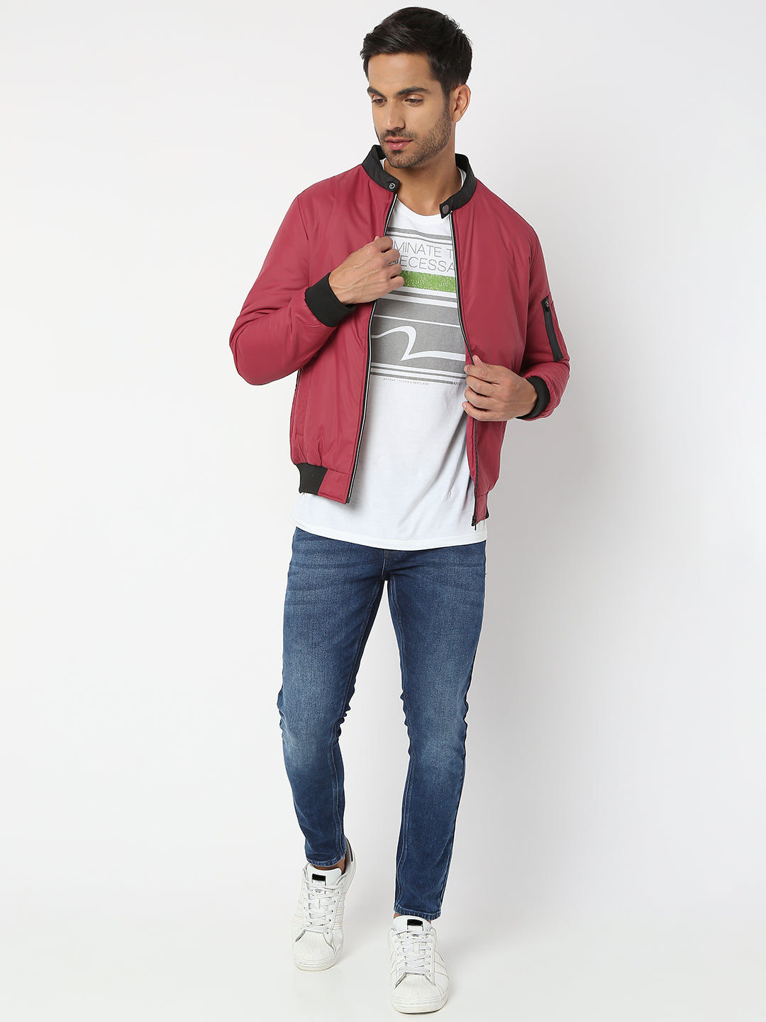 Spykar Men Maroon Nylon Regular Fit Jacket