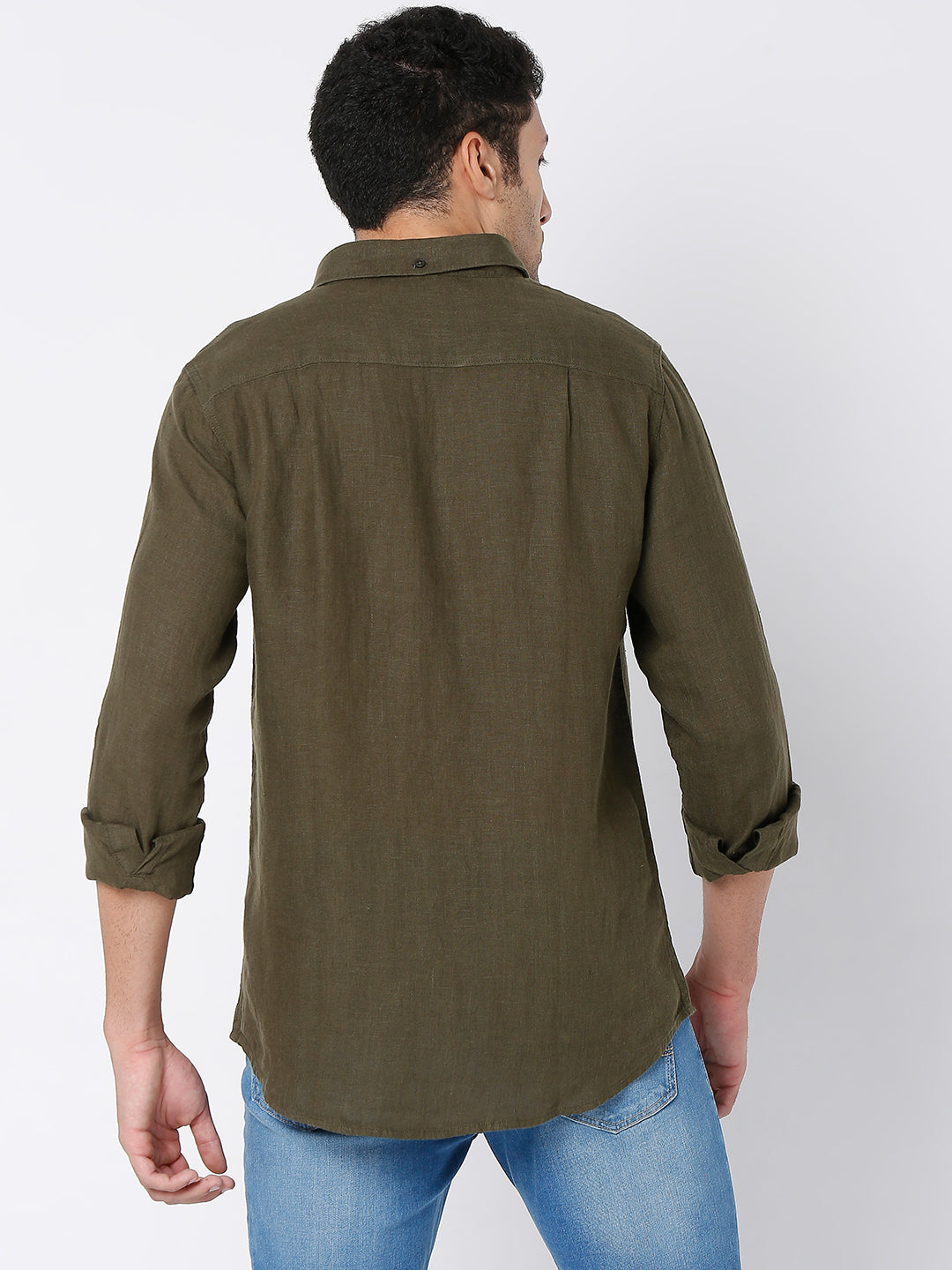 Spykar Men Green Cotton Full Sleeve Plain Shirt