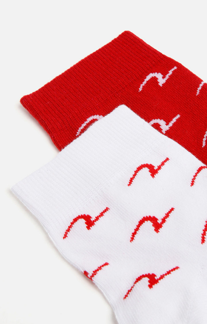 Spykar White & Red Printed Ankle Length Socks