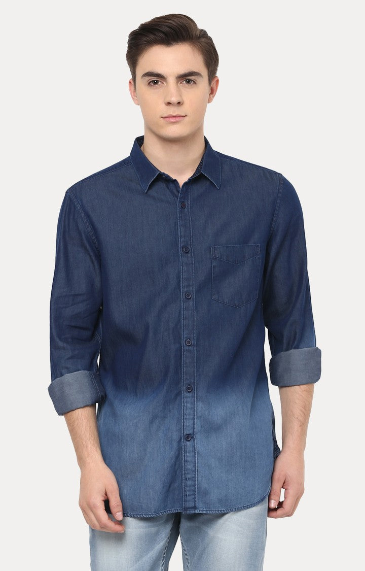 Spykar Men'S Blue Cotton Solid Casual Shirts