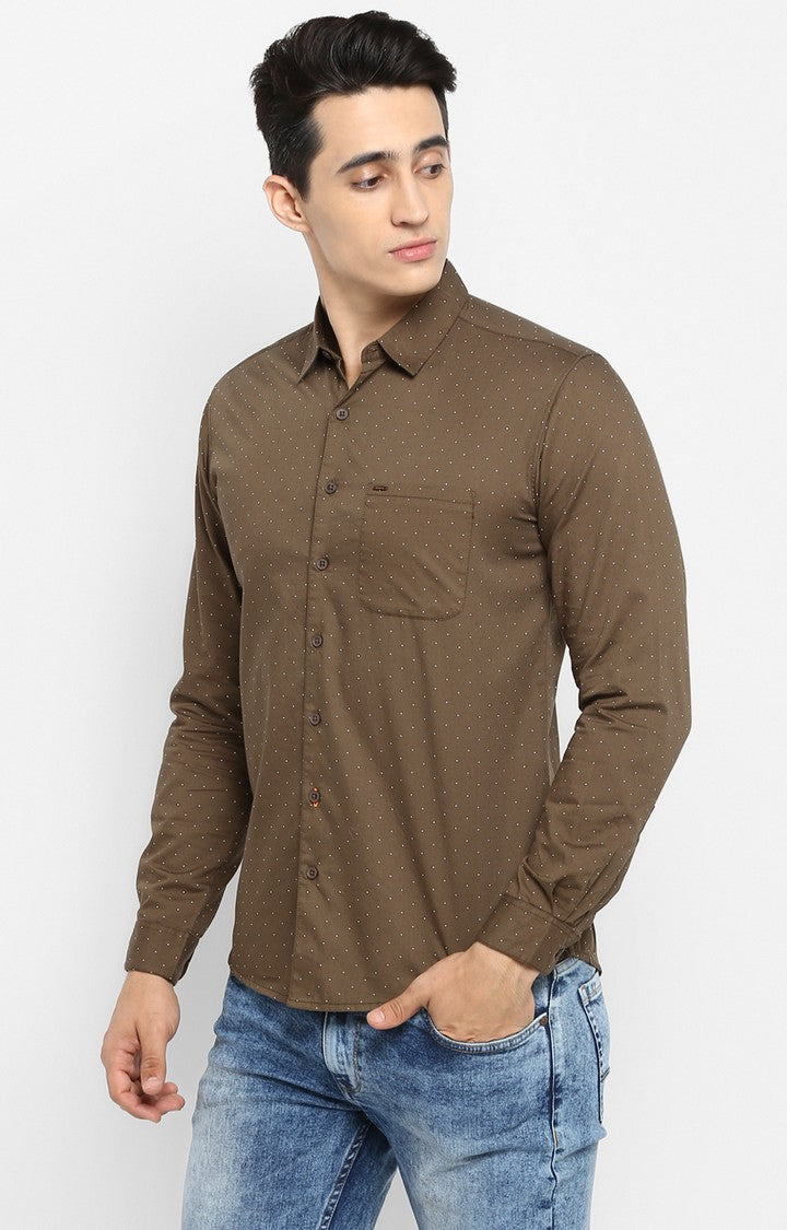 Spykar Men'S Brown Cotton Printed Casual Shirts