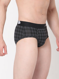 Men Premium Cotton Blend Black-Check Brief- Underjeans By Spykar