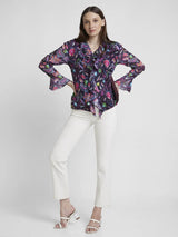 Spykar Women Pink Jaquard Slim Fit Full Sleeve Floral Print Shirt