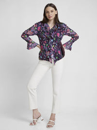 Spykar Women Pink Jaquard Slim Fit Full Sleeve Floral Print Shirt