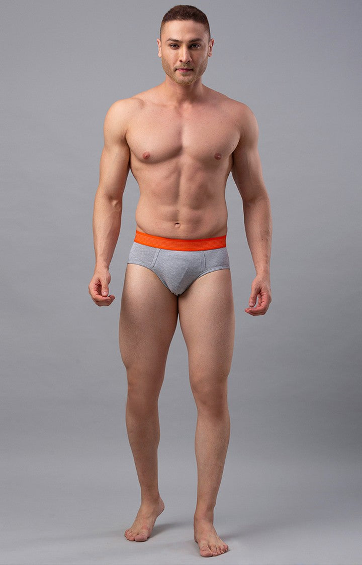 Underjeans By Spykar Grey Solid Briefs For Men