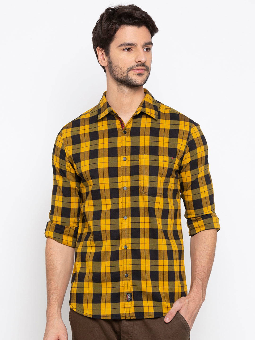 Spykar Men Mustard Polycotton Slim Fit Shirt