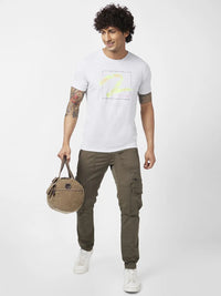 Spykar Men Ash Melange Blended Slim Fit Half Sleeve Round Neck Printed Tshirt