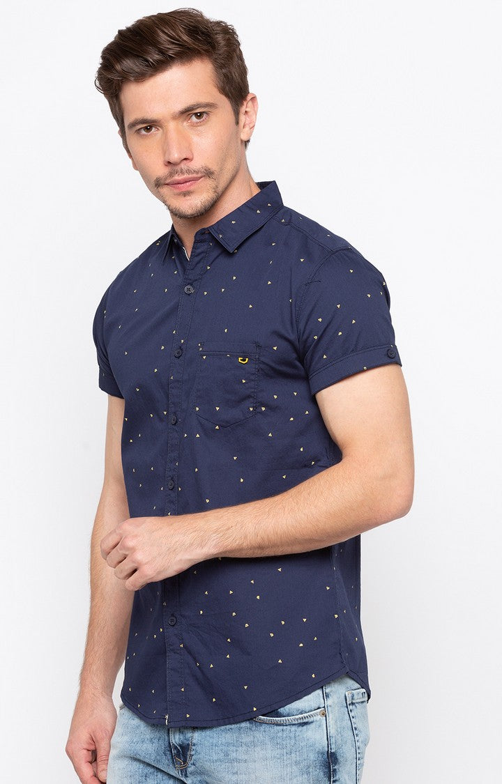 Spykar Men'S Blue Cotton Printed Casual Shirts