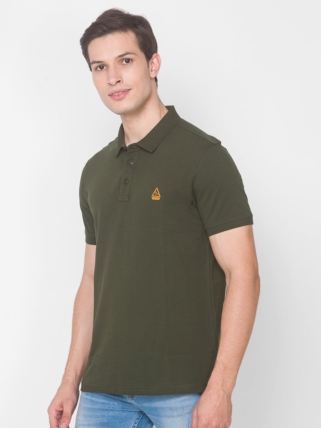 Spykar Men Green Cotton Slim Fit Polo T-Shirt