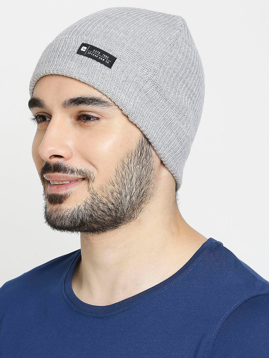 Spykar Grey Cotton Beanie Cap