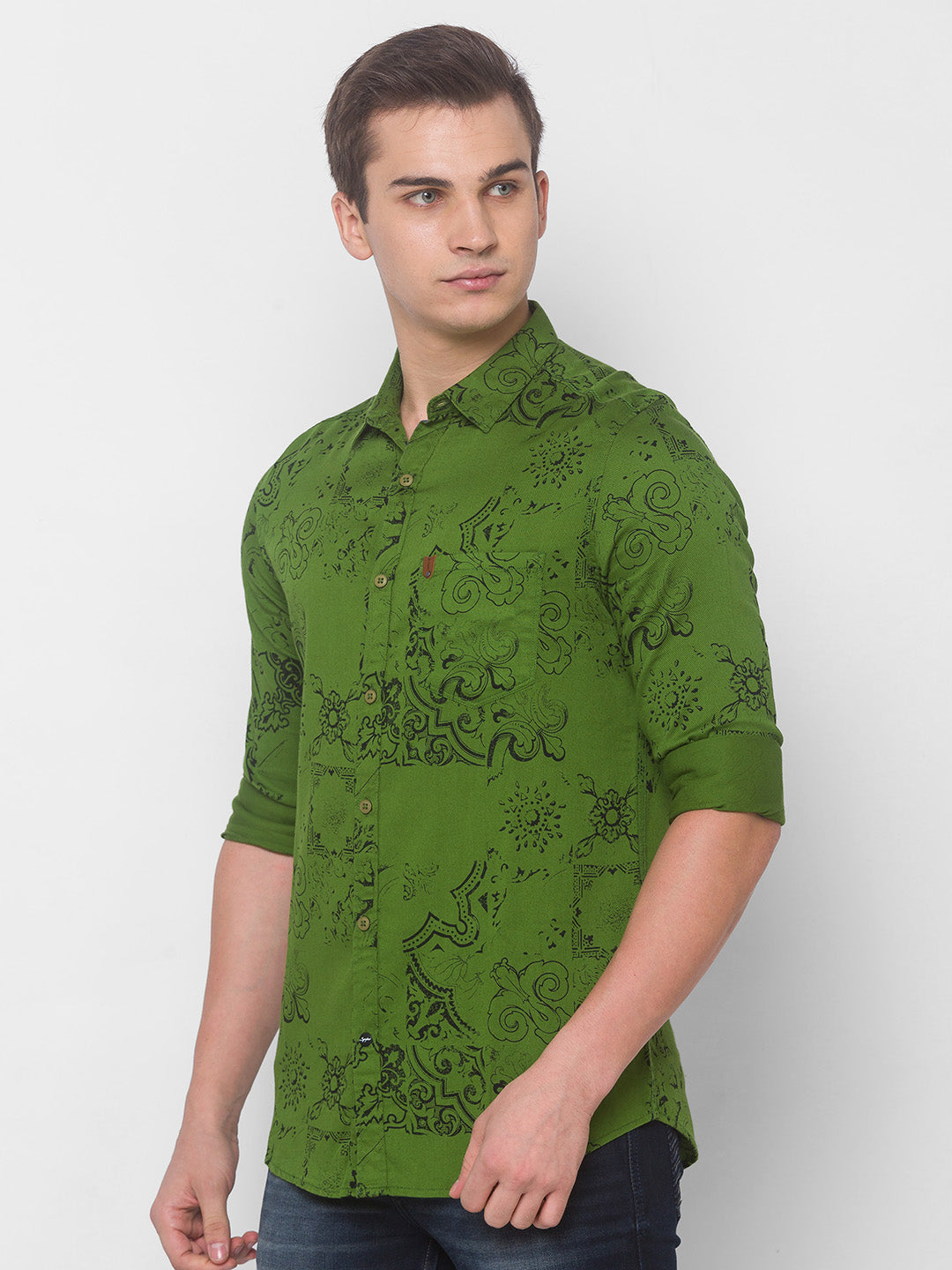 Spykar Men Cactus Green Cotton Slim Fit Shirt