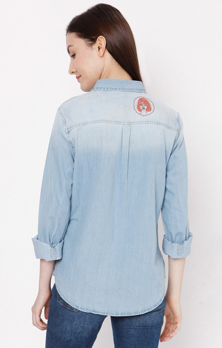 Spykar Women Light Blue Cotton Regular Fit Denim Shirt