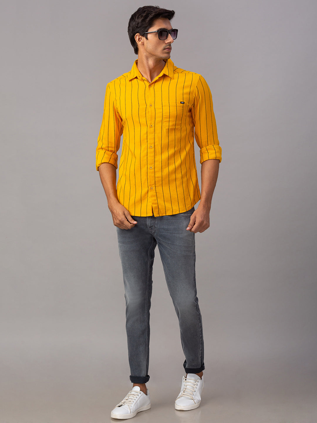 Spykar Men Yellow Cotton Slim Fit Shirt