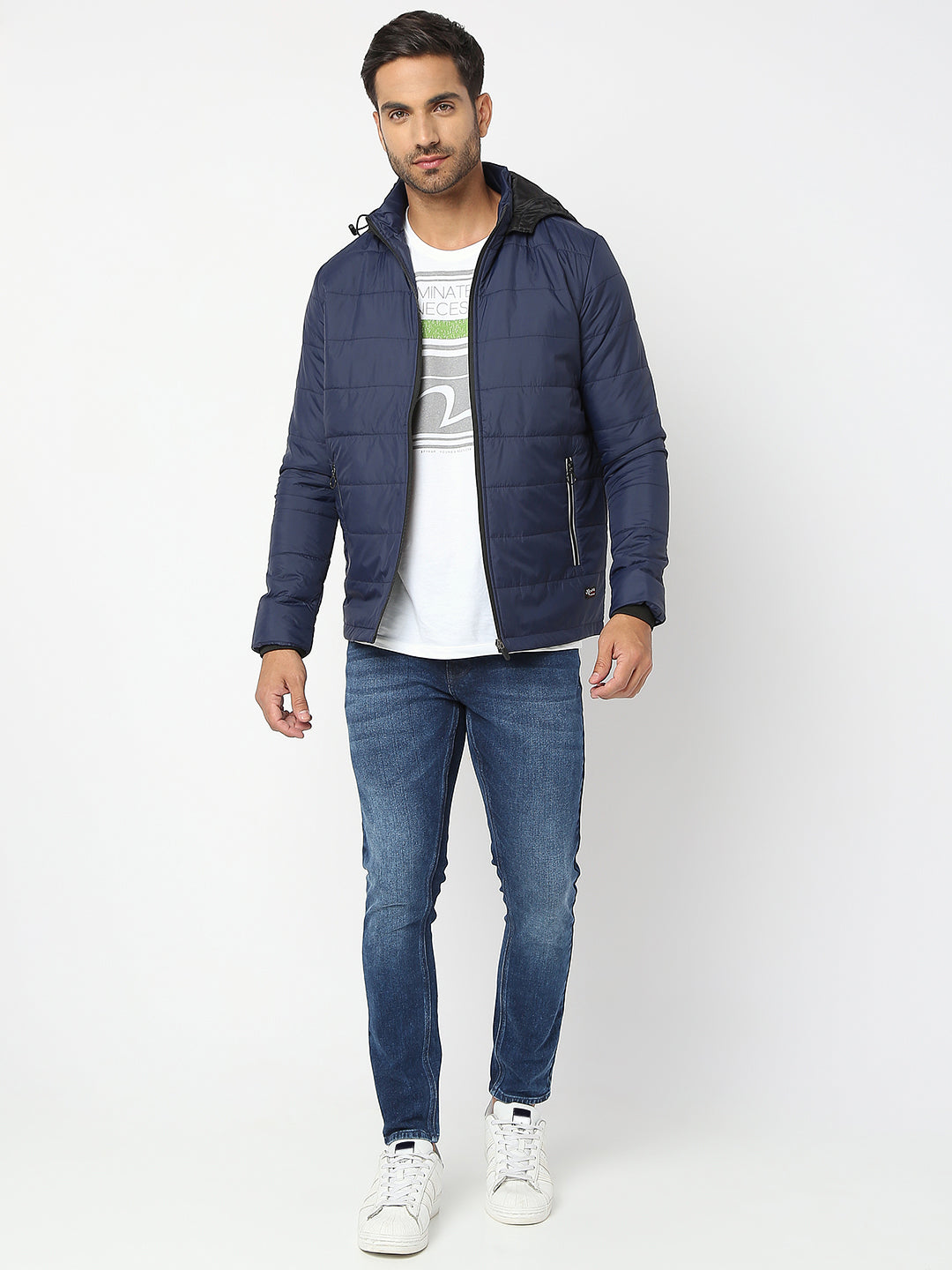 Spykar Men Navy Blue Nylon Regular Fit Jacket