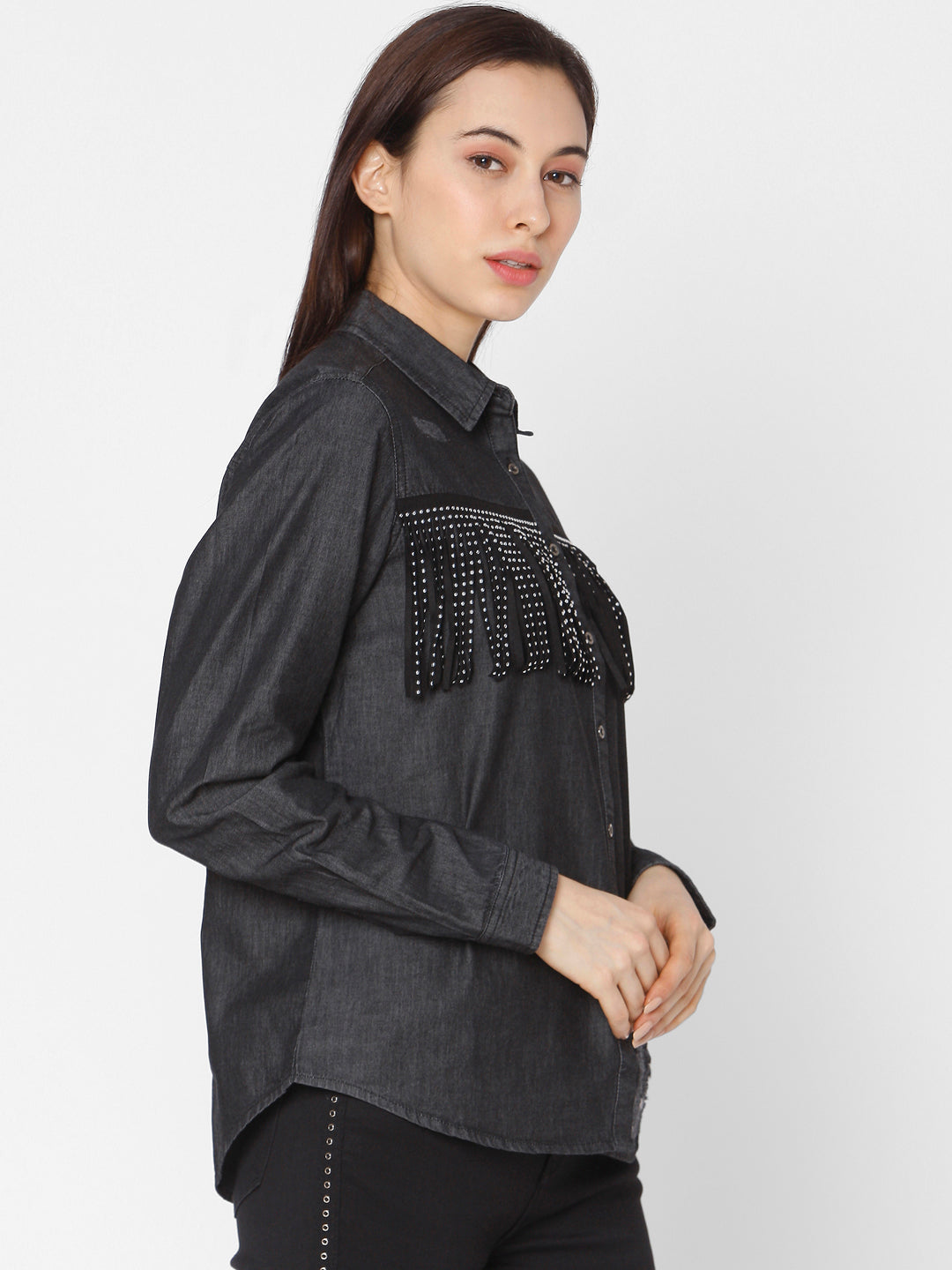 Spykar Black Cotton Women Shirt