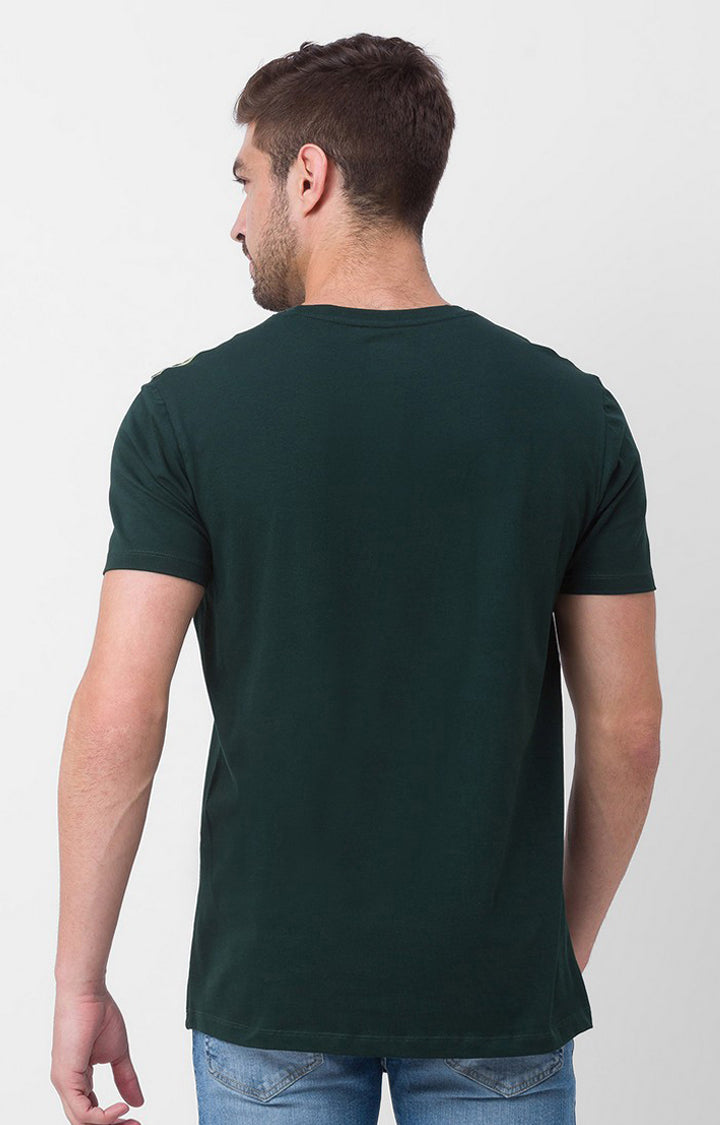 Spykar Bottle Green Cotton Half Sleeve Printed Casual T-shirt For Men