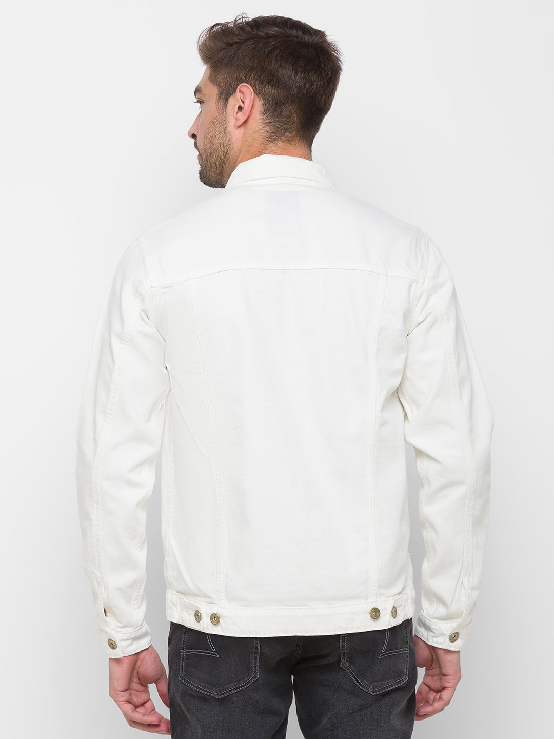 Spykar White Cotton Regular Fit Jacket For Men