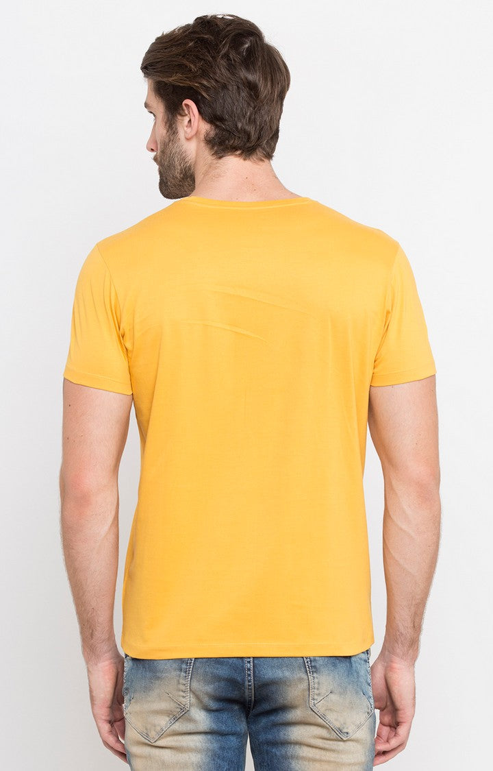 Spykar Yellow Printed Slim Fit Men T-Shirts