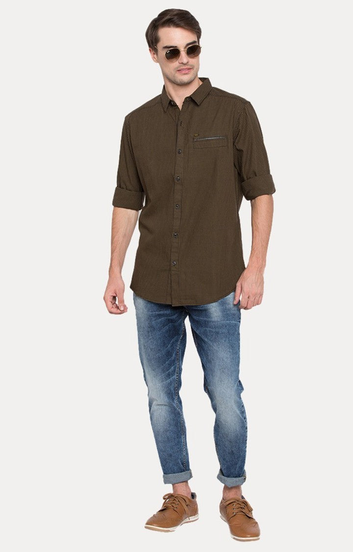 Spykar Men'S Green Cotton Checked Casual Shirts