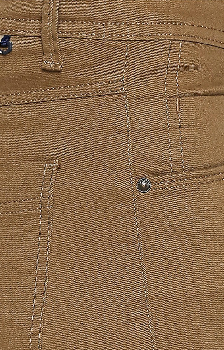 Spykar Men Brown Cotton Slim Fit Casual Trousers