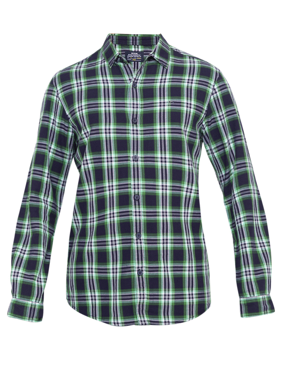 Spykar Men Blue & Green Checked Slim Fit Casual Shirt