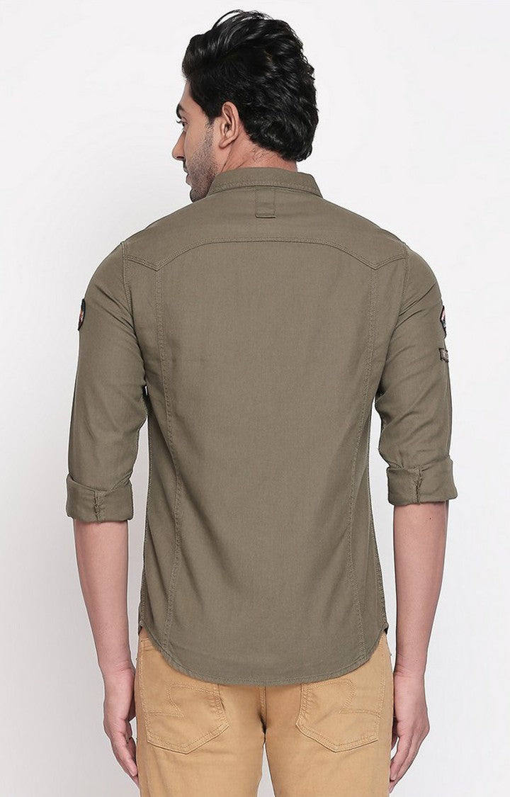 Spykar Men'S Green Cotton Solid Casual Shirts