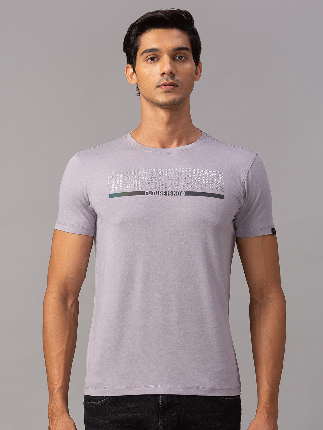 Spykar Men Grey Cotton Slim Fit Round Neck T-Shirt