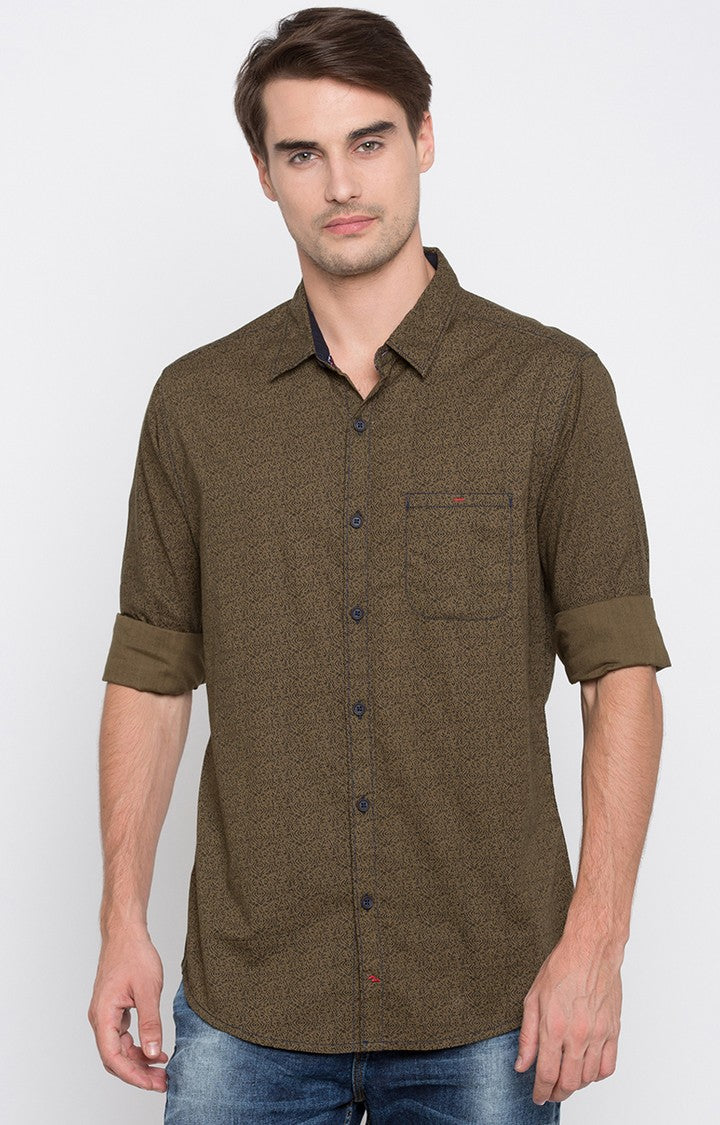 Spykar Men'S Green Cotton Printed Casual Shirts