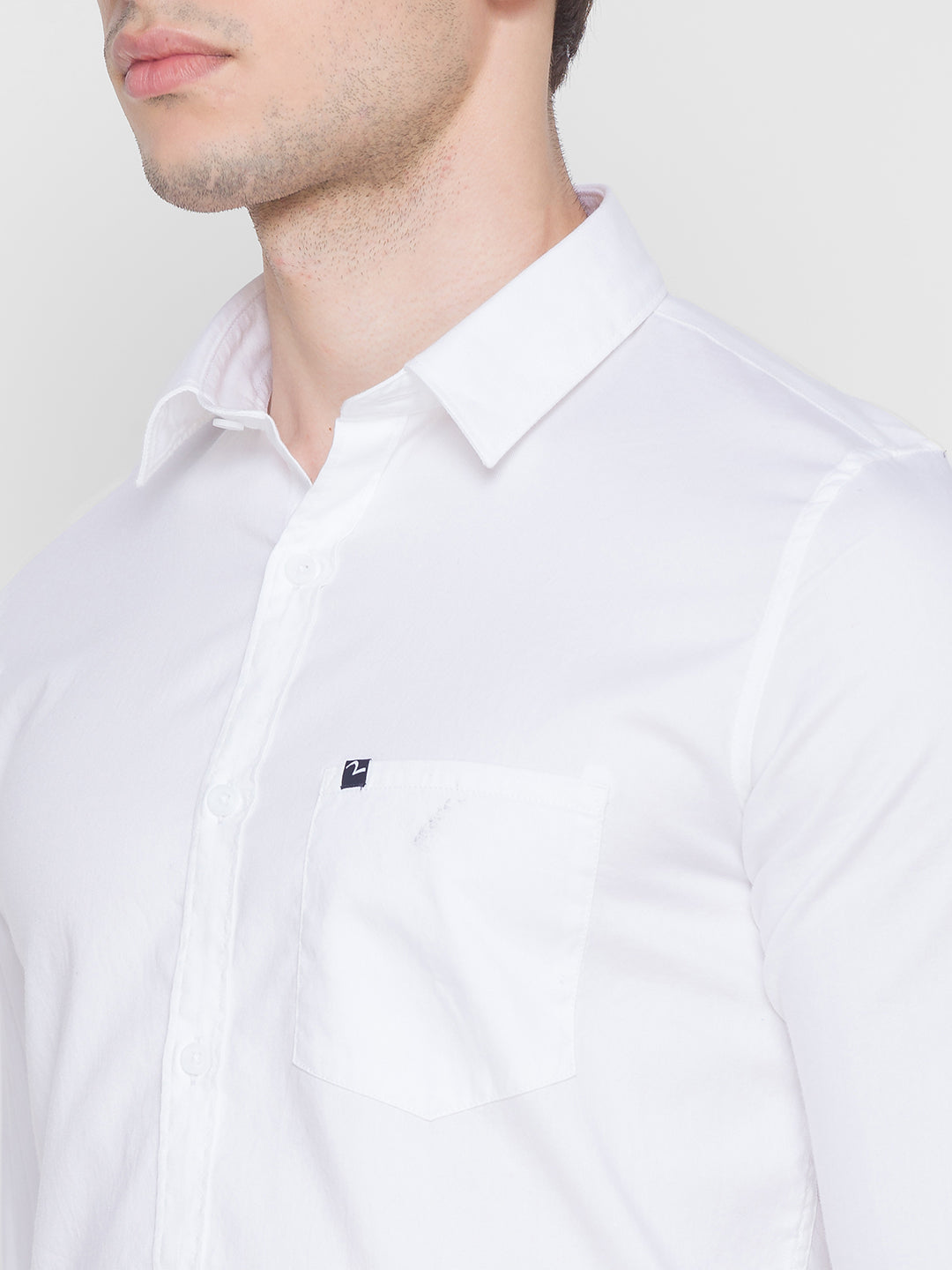 Spykar Slim Fit White Cotton Men Shirt