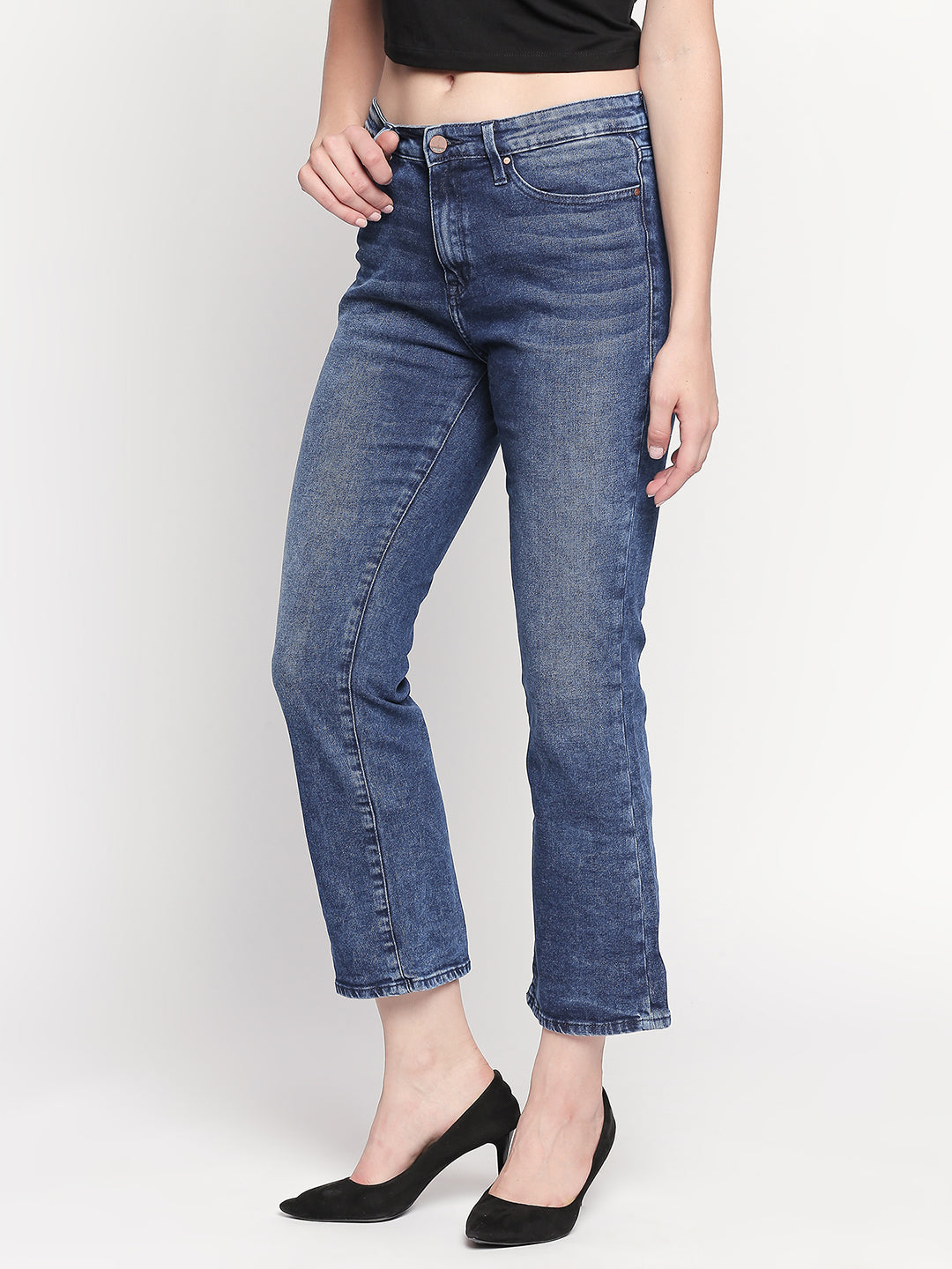 Spykar Women Mid Blue Solid Bootcut Jeans