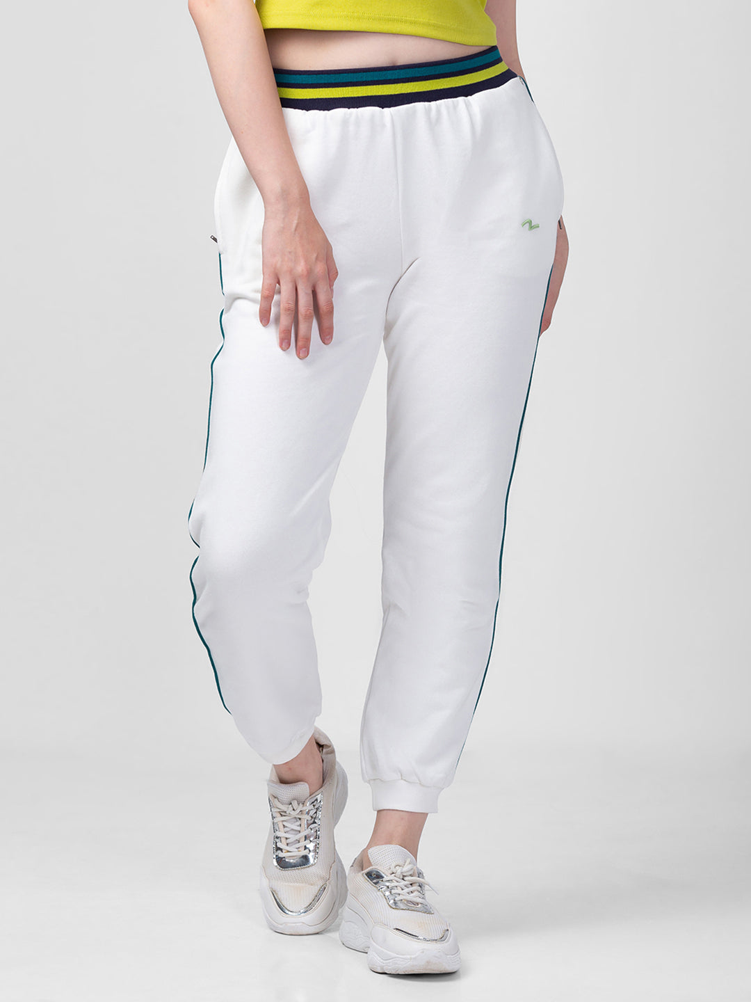 Spykar Women Off-White Cotton Regular Fit Joggers Trackpants