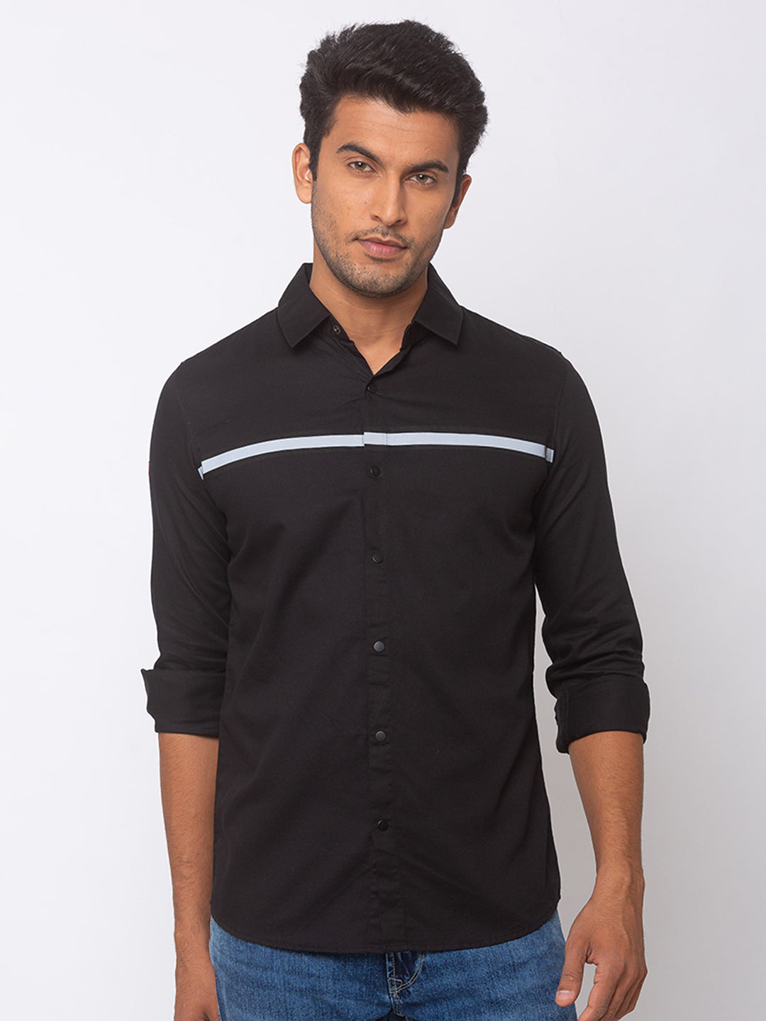 Spykar Men Black Cotton Slim Fit Shirt