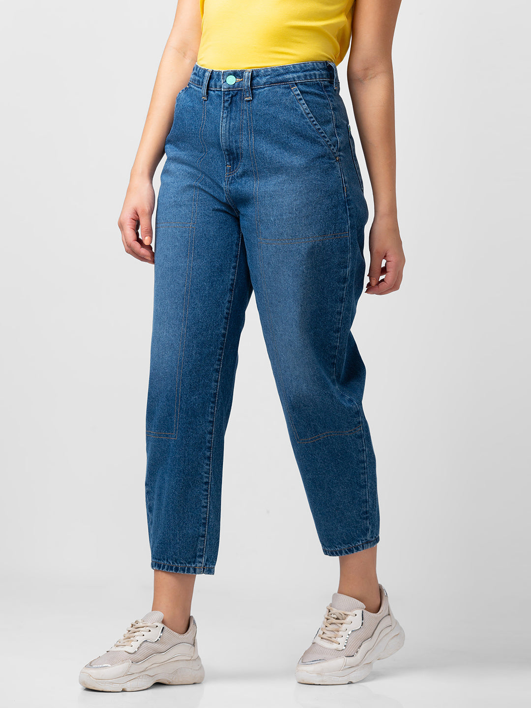 Spykar Women Mid Blue Lycra Baggy Fit Crop Length Jeans (Clara)