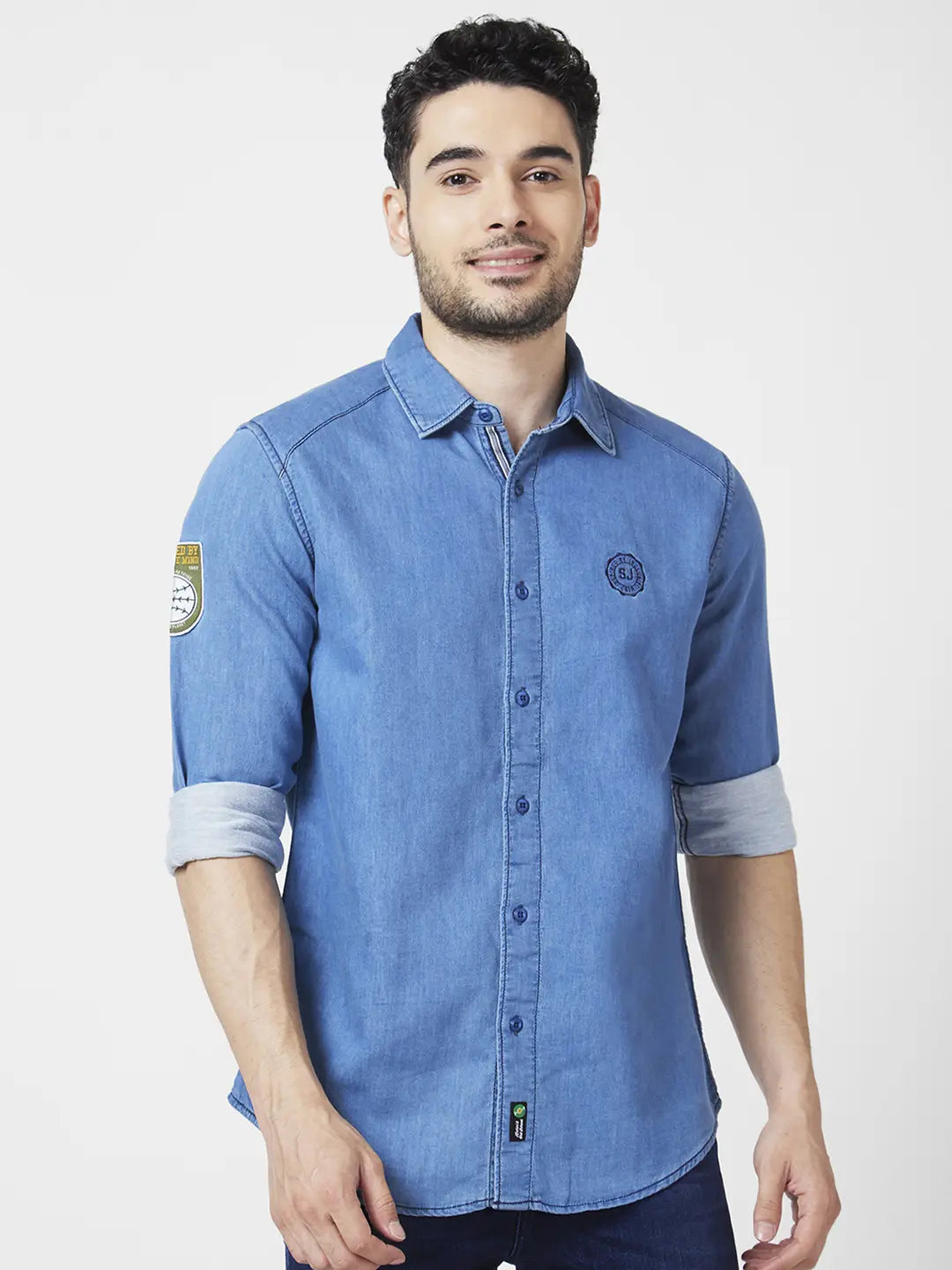 Buy Men Light Blue Cotton Full Sleeve Denim Shirt - Spykar