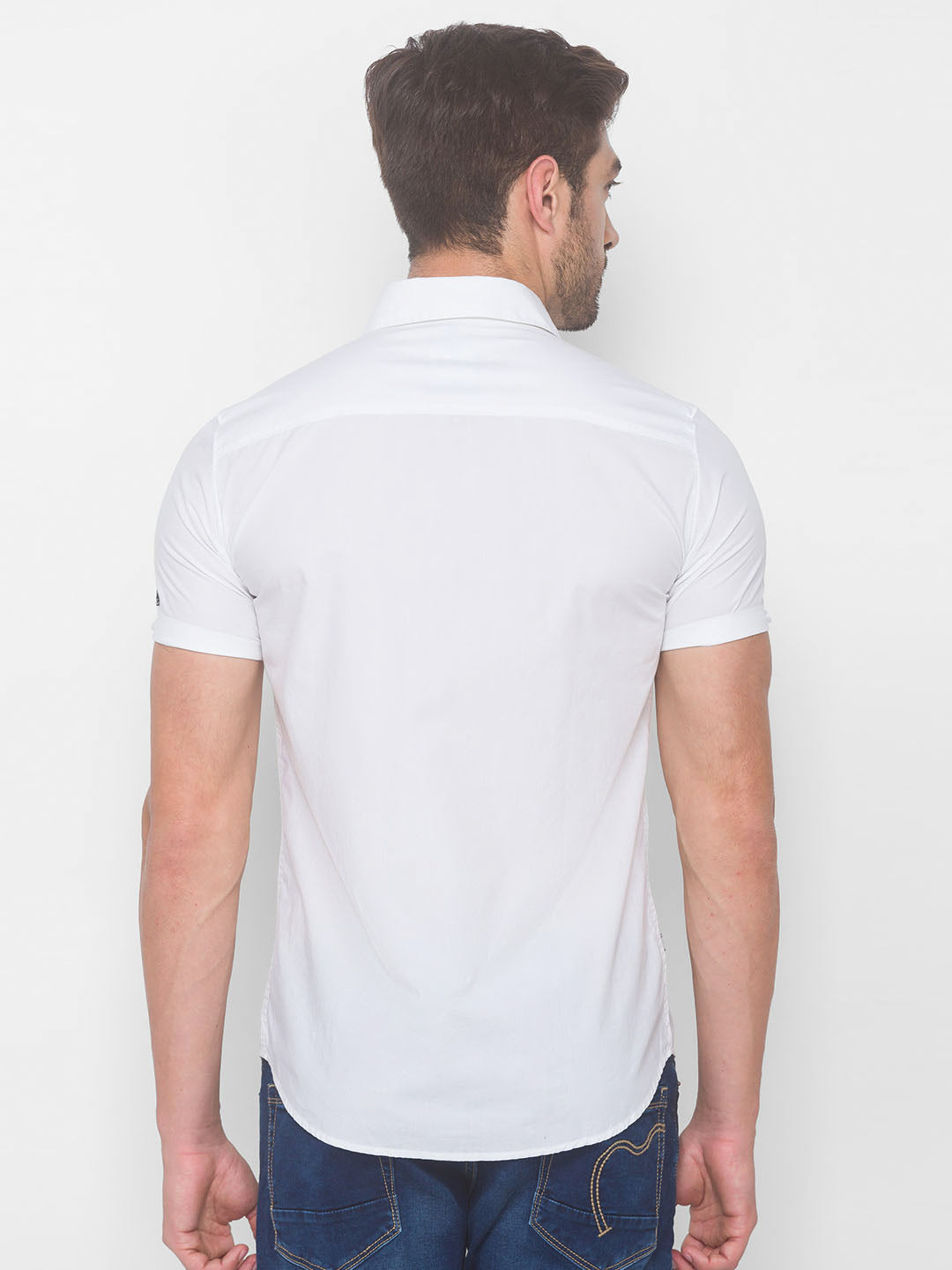 Spykar Men White Cotton Casual Shirts (Slim)