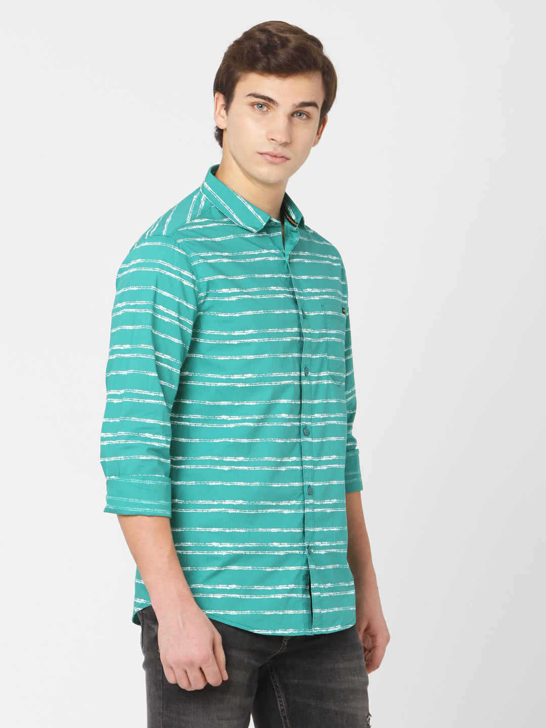 Spykar Men Green Cotton Slim Fit Shirts