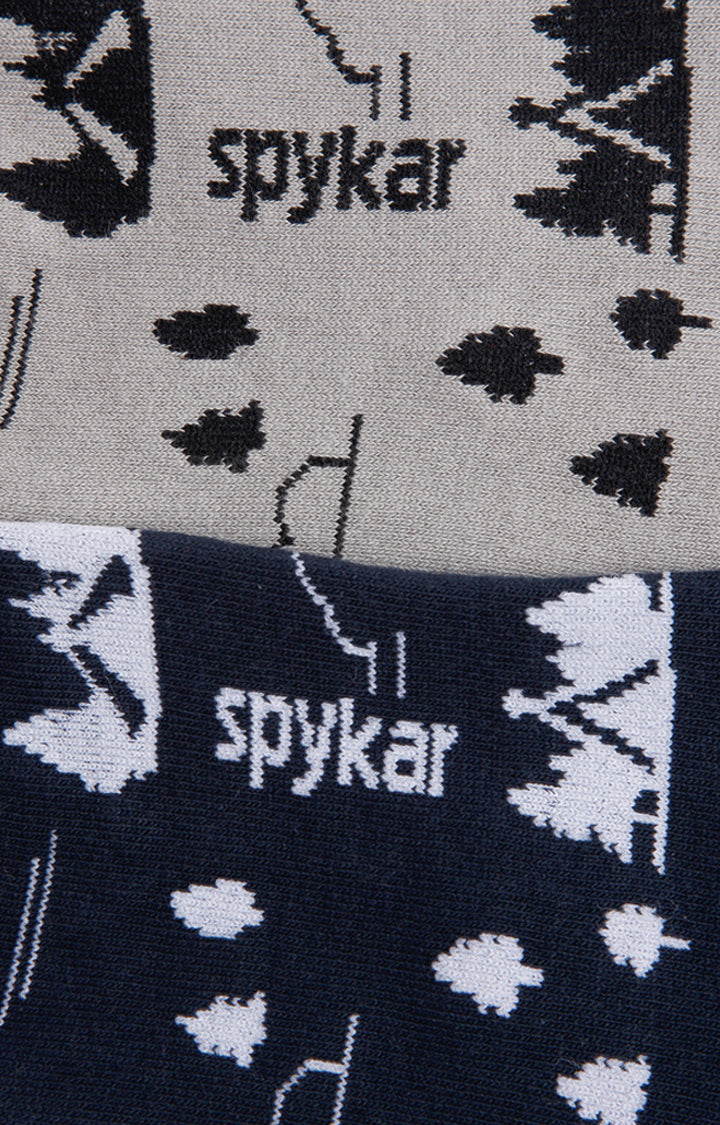 Spykar Grey Melange & Black Cotton Ped Socks - Pack Of 2