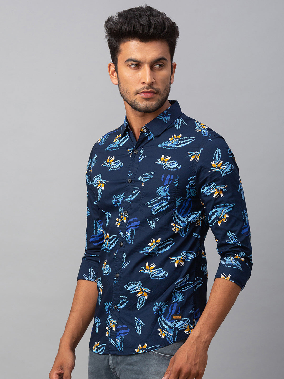 Spykar Men Blue Cotton Slim Fit Shirt