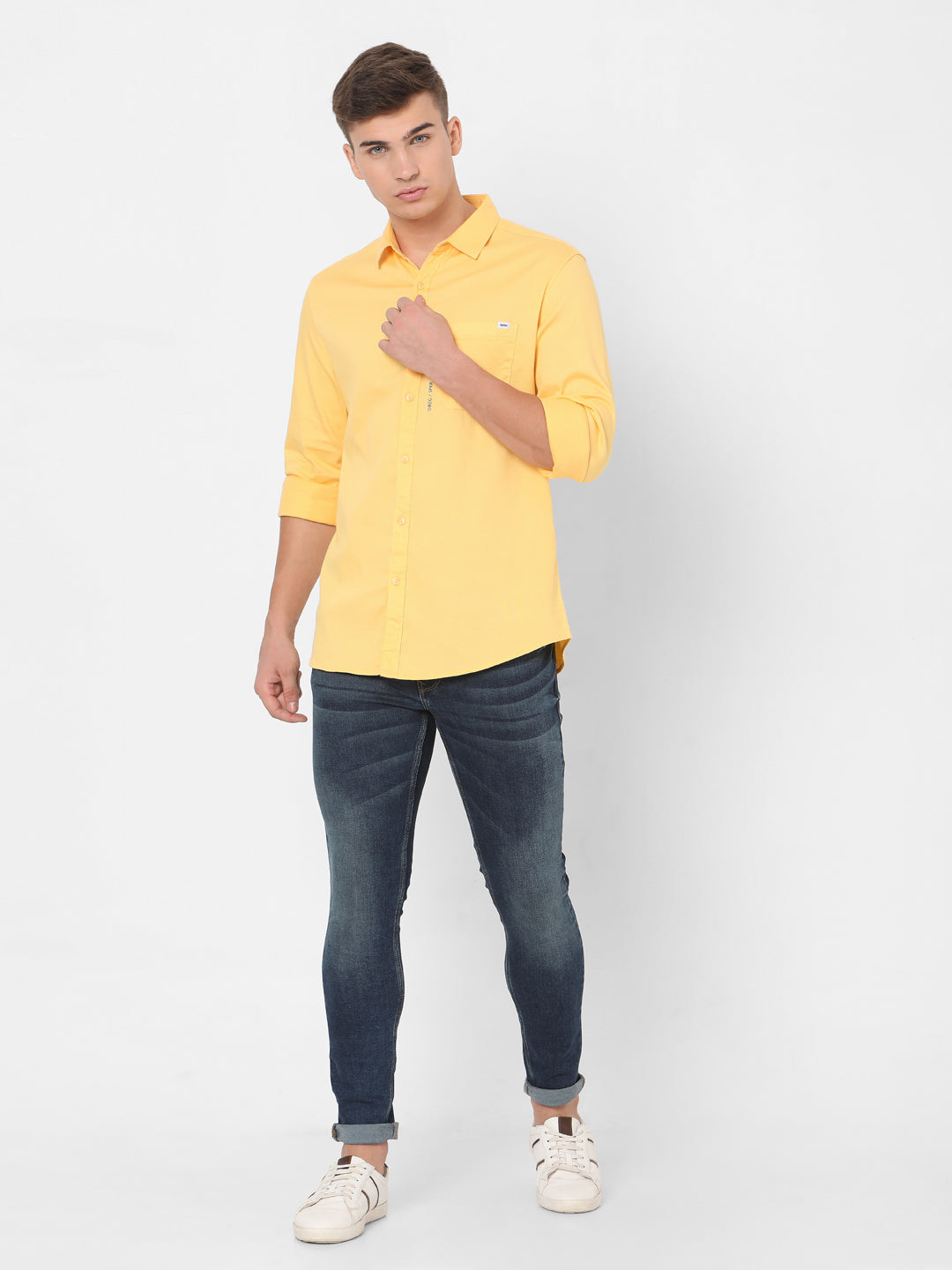 Spykar Slim Fit Men Yellow Cotton Casual Shirts