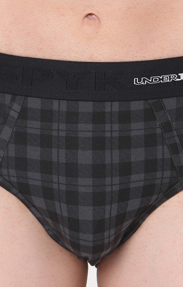 Underjeans By Spykar Men Premium Black Checked Briefs