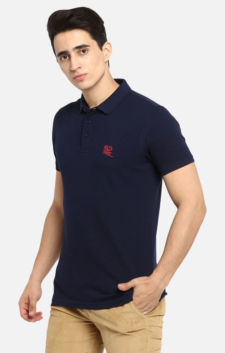 Spykar Navy Solid Slim Fit Polo T-Shirt