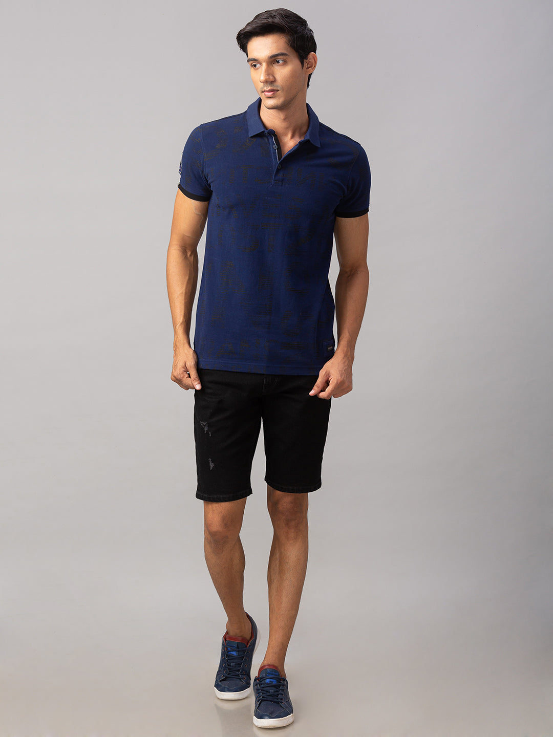 Spykar Men Black Cotton Slim Fit Shorts