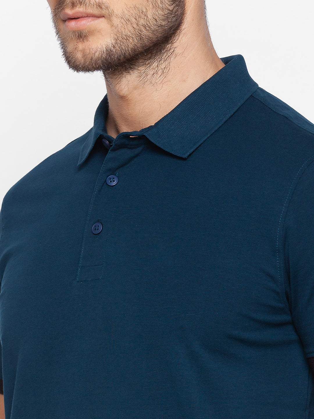 Spykar Men Blue Cotton Slim Fit Polo T-Shirt