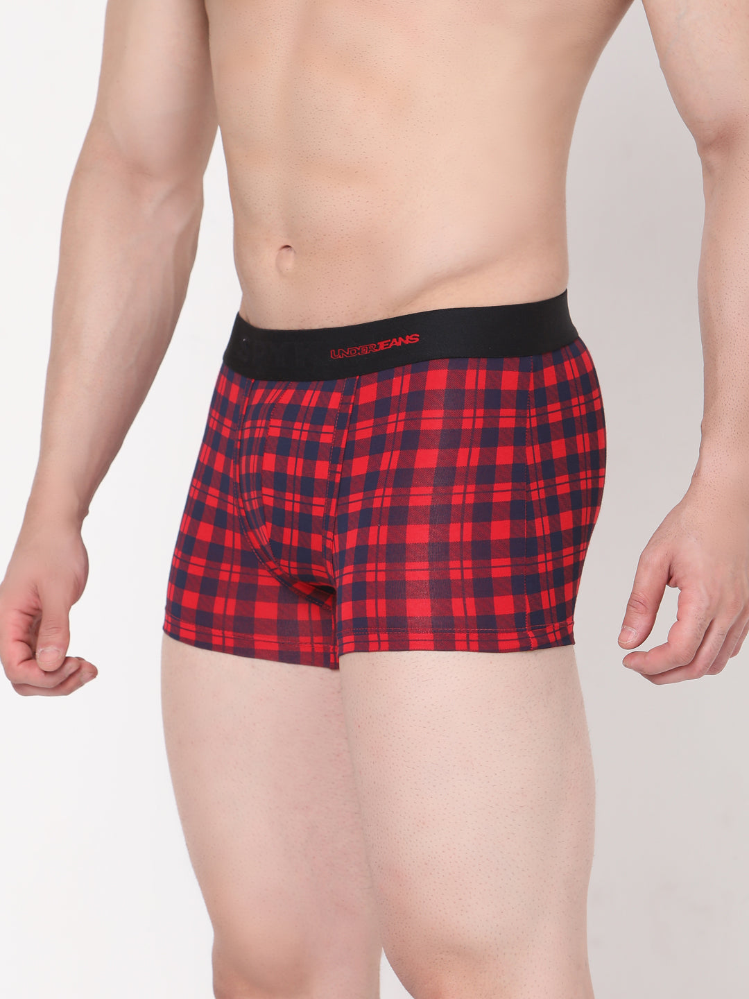 Men Premium Blue-Check Cotton Blend Trunk- Underjeans By Spykar