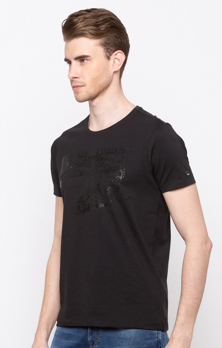 Spykar Black Printed Slim Fit Men T-Shirts