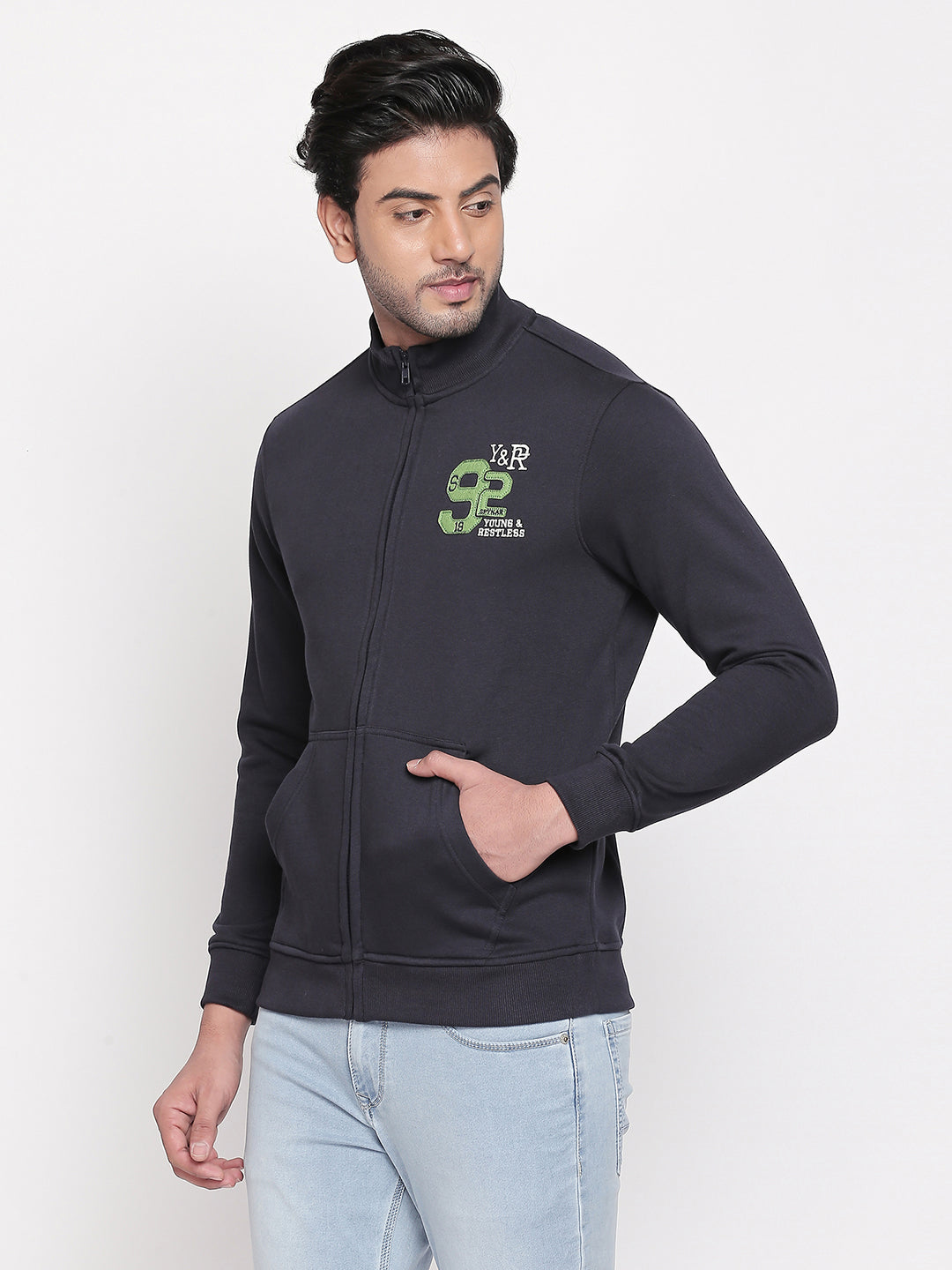 Spykar Navy Solid Slim Fit Sweatshirt For Men