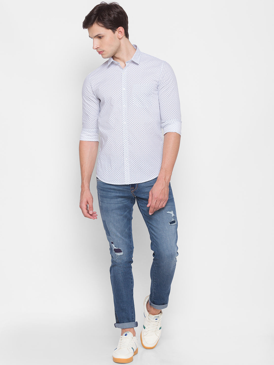 Spykar Slim Fit White Cotton Men Shirt