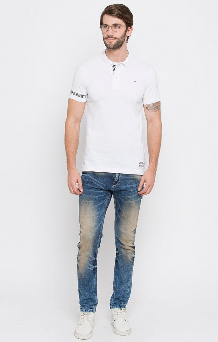 Spykar White Solid Slim Fit Polo T-Shirt