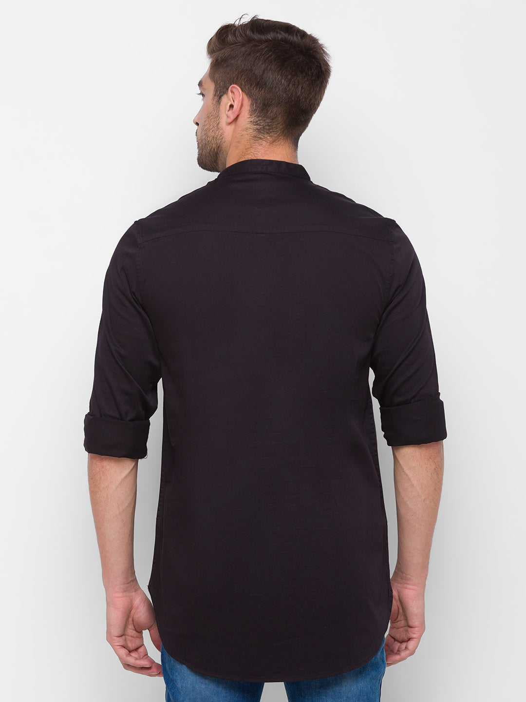 Spykar Black Cotton Regular Fit Shirts For Men